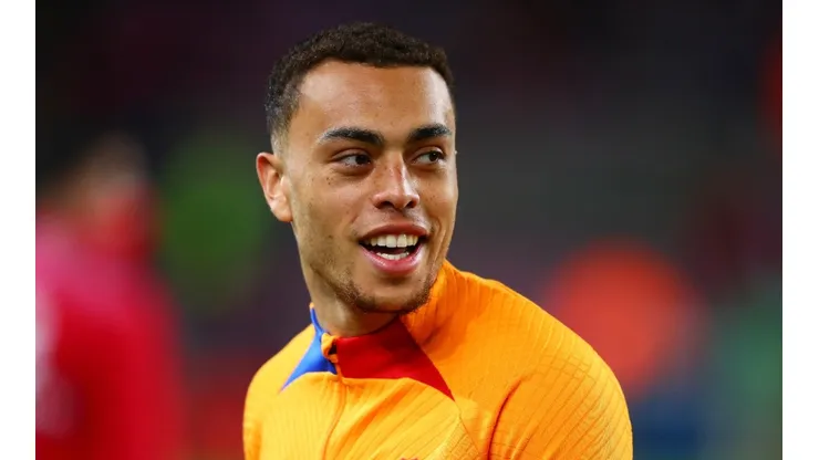 Sergiño Dest of FC Barcelona warm ups prior the LaLiga