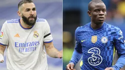 Karim Benzema of Real Madrid and N'Golo Kante of Chelsea