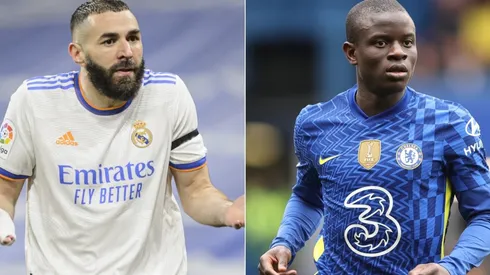 Karim Benzema of Real Madrid and N'Golo Kante of Chelsea