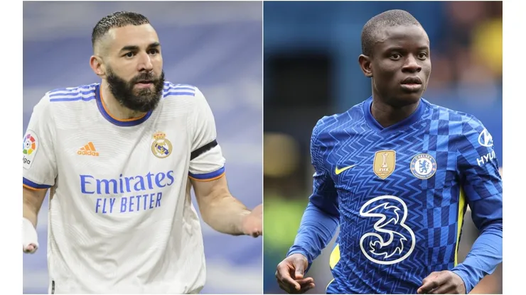 Karim Benzema of Real Madrid and N'Golo Kante of Chelsea