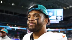 Tua Tagovailoa #1 of the Miami Dolphins reacts after a 21-14 loss against the Buffalo Bills at Hard Rock Stadium on January 07, 2024 in Miami Gardens, Florida.