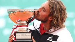 Stefanos Tsitsipas kissing the trophy of 2021 Monte-Carlo Master