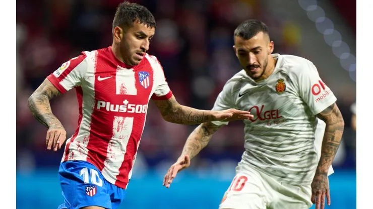 Angel Correa of Atletico Madrid and Antonio Sanchez of Mallorca