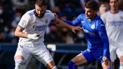 Karim Benzema of Real Madrid and Mauro Arambarri of Getafe