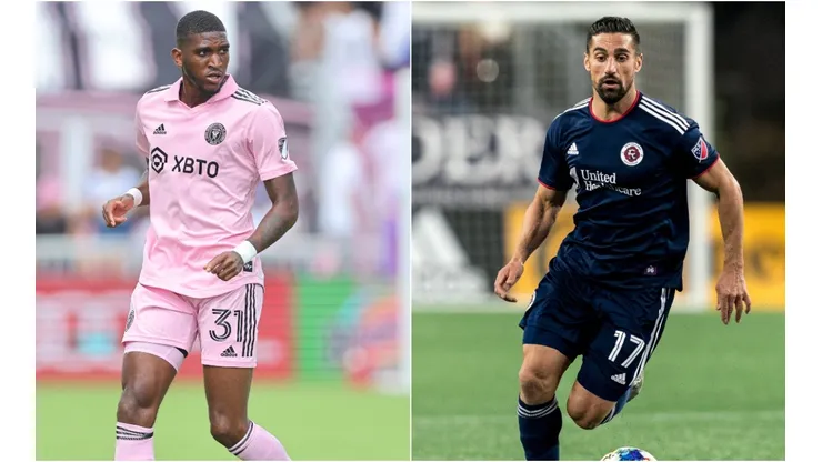 Damion Lowe #31 of Inter Miami CF (left) and Sebastian Lleglet #17 of New England Revolution