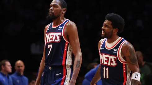 Kevin Durant (left) and Kyrie Irving of the Brooklyn Nets.