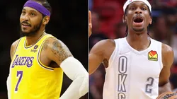Carmelo Anthony of the Los Angeles Lakers and Shai Gilgeous-Alexander of the Oklahoma City Thunder