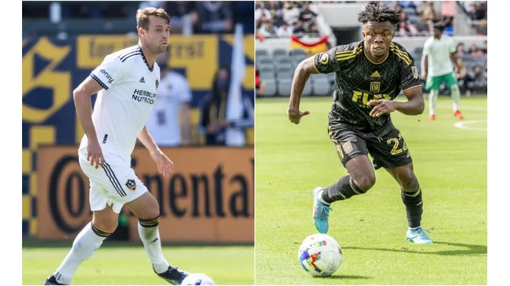 Los Angeles Galaxy forward Nick DePuy (left) and Kwadwo Opoku #22 of Los Angeles FC