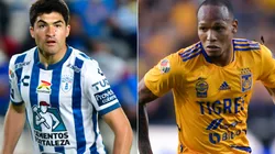 Nicolas Ibanez of Pachuca and Luis Quiñones of Tigres