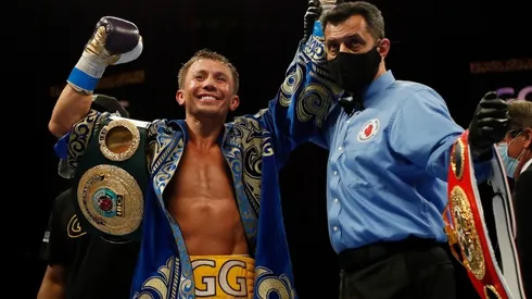 Gennadiy Golovkin celebrates defeating Kamil Szeremeta