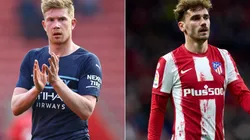 Kevin De Bruyne of Manchester City and Antoine Griezmann of Atletico de Madrid
