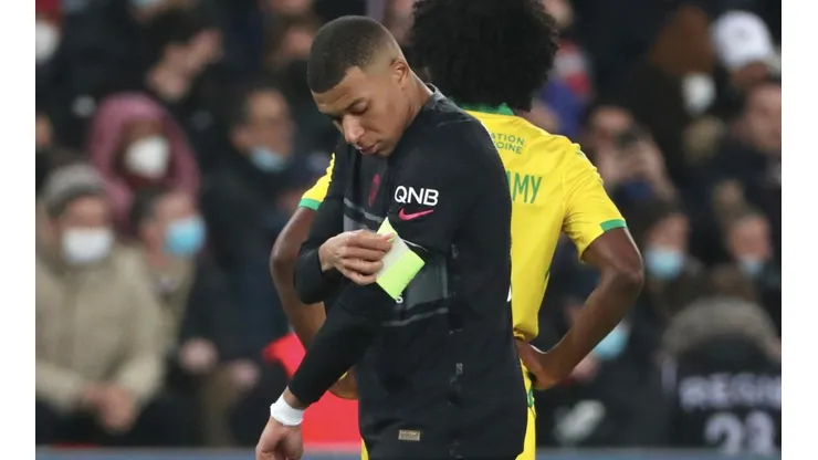 Kylian Mbappe of PSG with the captain's armband