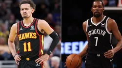 Trae Young of the Atlanta Hawks and Kevin Durant of Brooklyn Nets