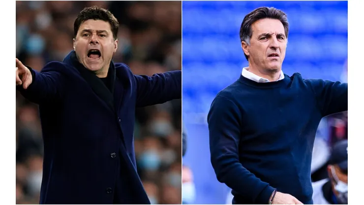 Mauricio Pochettino of PSG and Christophe Pelissier of Lorient