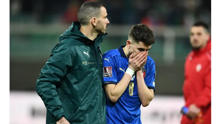 Leonardo Bonucci and Jorginho of Italy