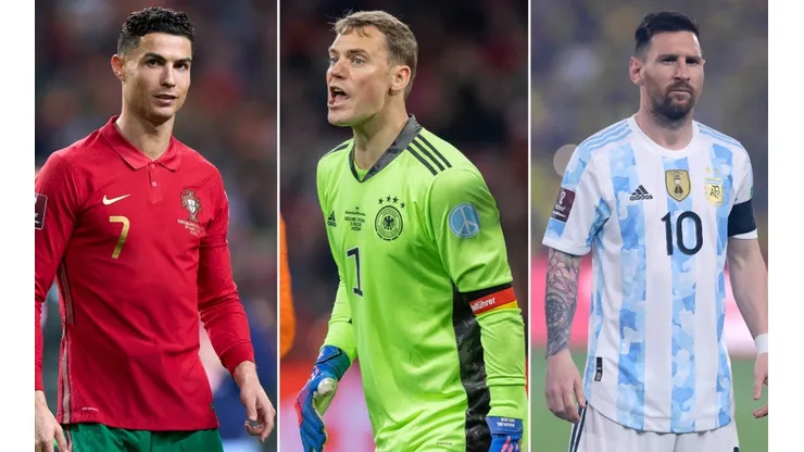 Cristiano Ronaldo, Manuel Neuer, and Lionel Messi, three of the World top players
