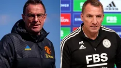 Ralf Rangnick of Manchester United and Brendan Rodgers of Leicester City