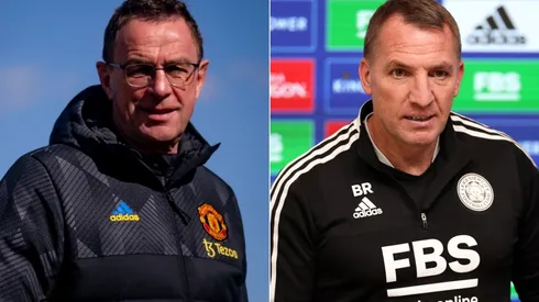 Ralf Rangnick of Manchester United and Brendan Rodgers of Leicester City