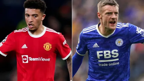 Jadon Sancho of Manchester United and Jamie Vardy of Leicester City