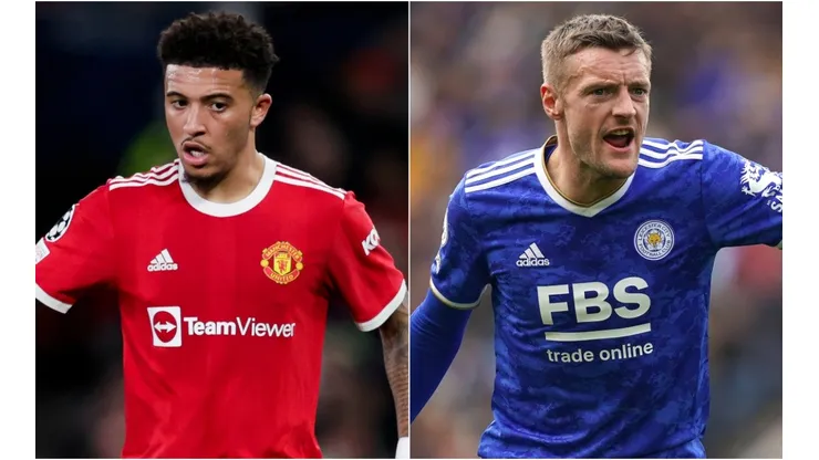 Jadon Sancho of Manchester United and Jamie Vardy of Leicester City