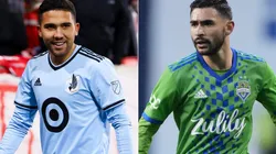 Emanuel Reynoso of Minnesota United and Fredy Montero of Seattle Sounders