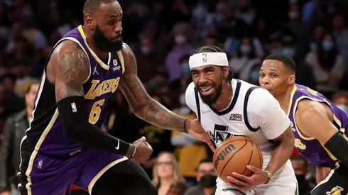 LeBron James of the Los Angeles Lakers and Mike Conley of the Utah Jazz