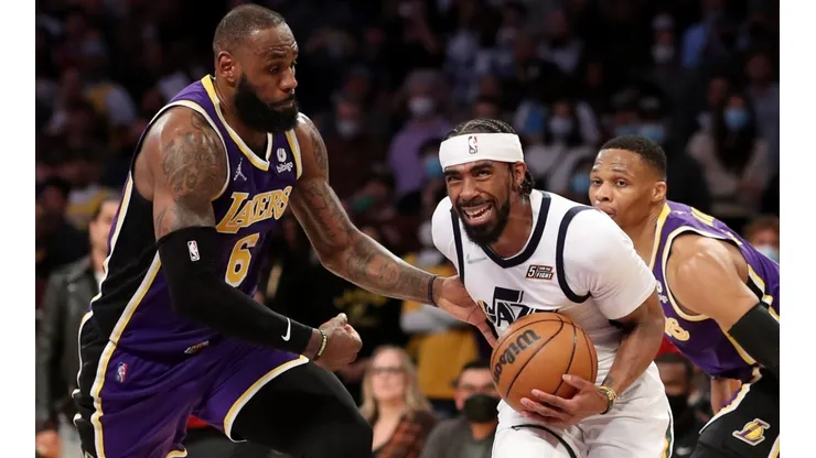 LeBron James of the Los Angeles Lakers and Mike Conley of the Utah Jazz