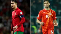 Cristiano Ronaldo of Portugal (left) and Visar Musliu of North Macedonia.