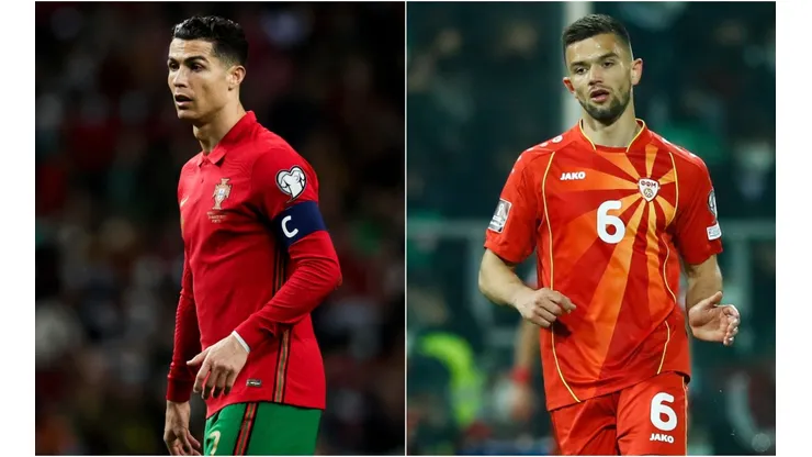 Cristiano Ronaldo of Portugal (left) and Visar Musliu of North Macedonia.