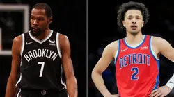 Kevin Durant of the Brooklyn Nets and Cade Cunningham of the Detroit Pistons