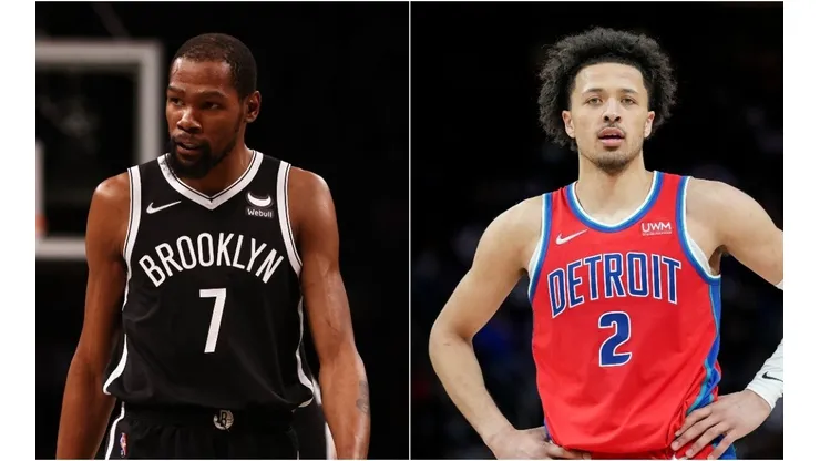 Kevin Durant of the Brooklyn Nets and Cade Cunningham of the Detroit Pistons