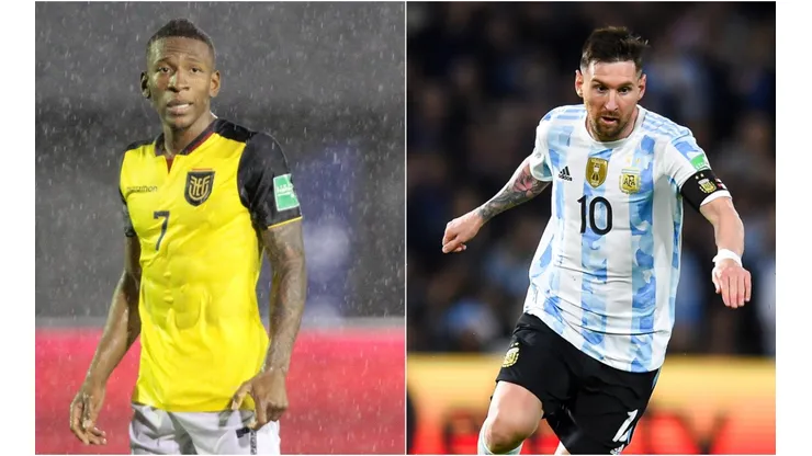 Pervis Estupiñan of Ecuador (left) and Lionel Messi of Argentina.