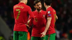 Left to right: Ronaldo, Jota and Silva of Portugal