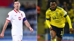 Robert Lewandowski of Poland (left) and Anthony Elanga of Sweden.