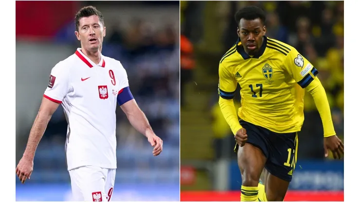 Robert Lewandowski of Poland (left) and Anthony Elanga of Sweden.