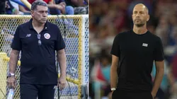 Luis Suarez of Costa Rica (left) Gregg Berhlater of the USA