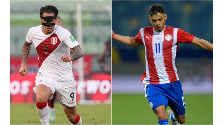 Gianluca Lapadula of Peru (left) and Angel Romero of Paraguay.