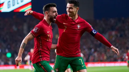 Bruno Fernandes and Cristiano Ronaldo celebrate