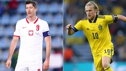 Robert Lewandowski of Poland (left) and Emil Forsberg of Sweden