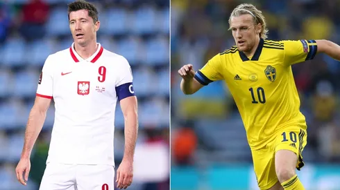 Robert Lewandowski of Poland (left) and Emil Forsberg of Sweden