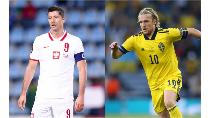 Robert Lewandowski of Poland (left) and Emil Forsberg of Sweden