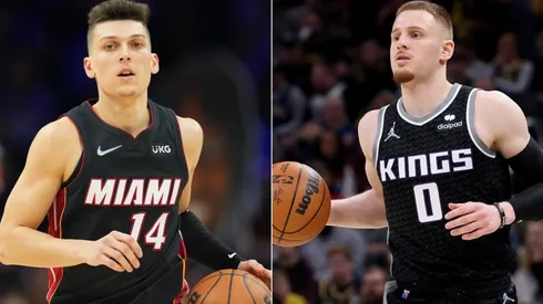 Tyler Herro of the Miami Heat and Donte DiVincenzo of the Sacramento Kings