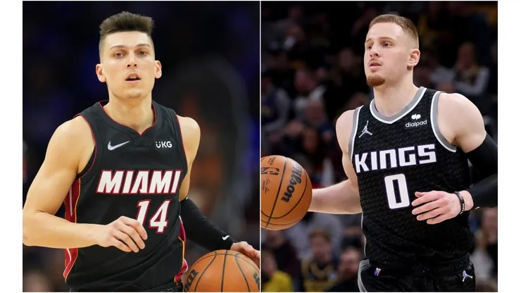 Tyler Herro of the Miami Heat and Donte DiVincenzo of the Sacramento Kings