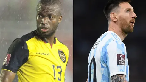 Enner Valencia of Ecuador and Lionel Messi of Argentina