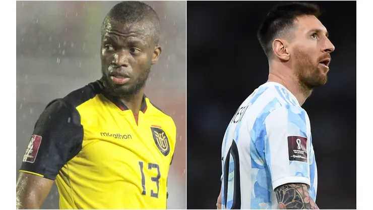 Enner Valencia of Ecuador and Lionel Messi of Argentina