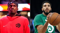 Pascal Siakam of the Toronto Raptors and Jayson Tatum of the Boston Celtics