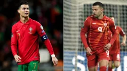 Cristiano Ronaldo of Portugal (left) and Aleksandar Trajkovski of North Macedonia