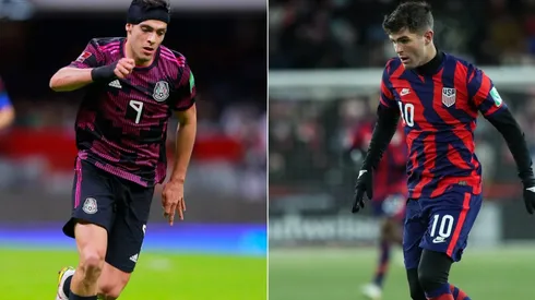 Raul Jimenez of Mexico (left) and Christian Pulisic of the USMNT