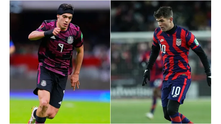 Raul Jimenez of Mexico (left) and Christian Pulisic of the USMNT