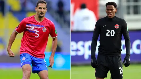 Celso Borges of Costa Rica (left) and Jonathan David of Canada